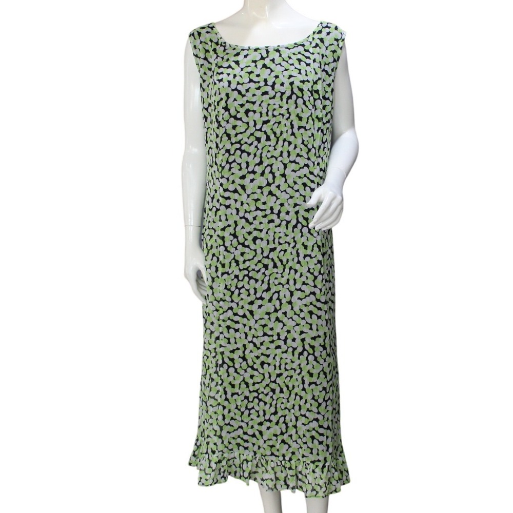 Studio I 24W Green Black Floral Maxi Dress Sleeveless‎ Ruffle Hem